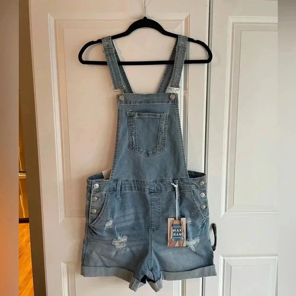 Wax Jeans Shortall Junior size 1XL Overalls Shorts Distressed Y2K - Picture 1 of 8